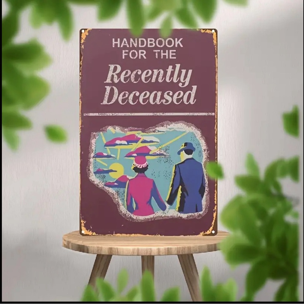 Metal handbook for the recently deceased sign beetlejuice